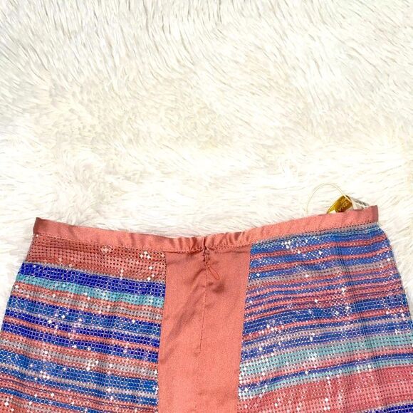 RAMY BROOK Skirt Kate exclusive Chainmail Metallic Satin Mini Pink Blue Size XS - Picture 8 of 12